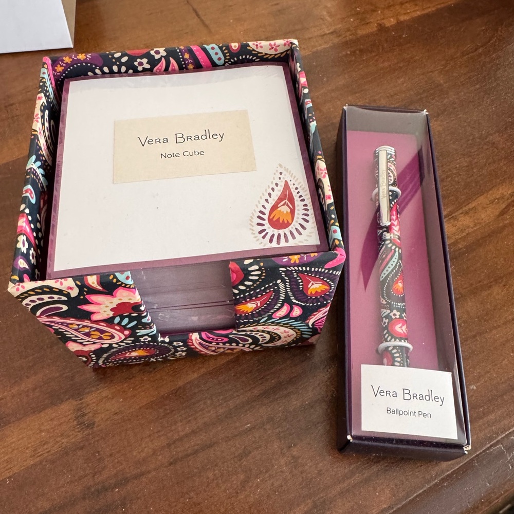 Vera Bradley Painted Paisley Note Cube and Matching Ballpoint Pen.